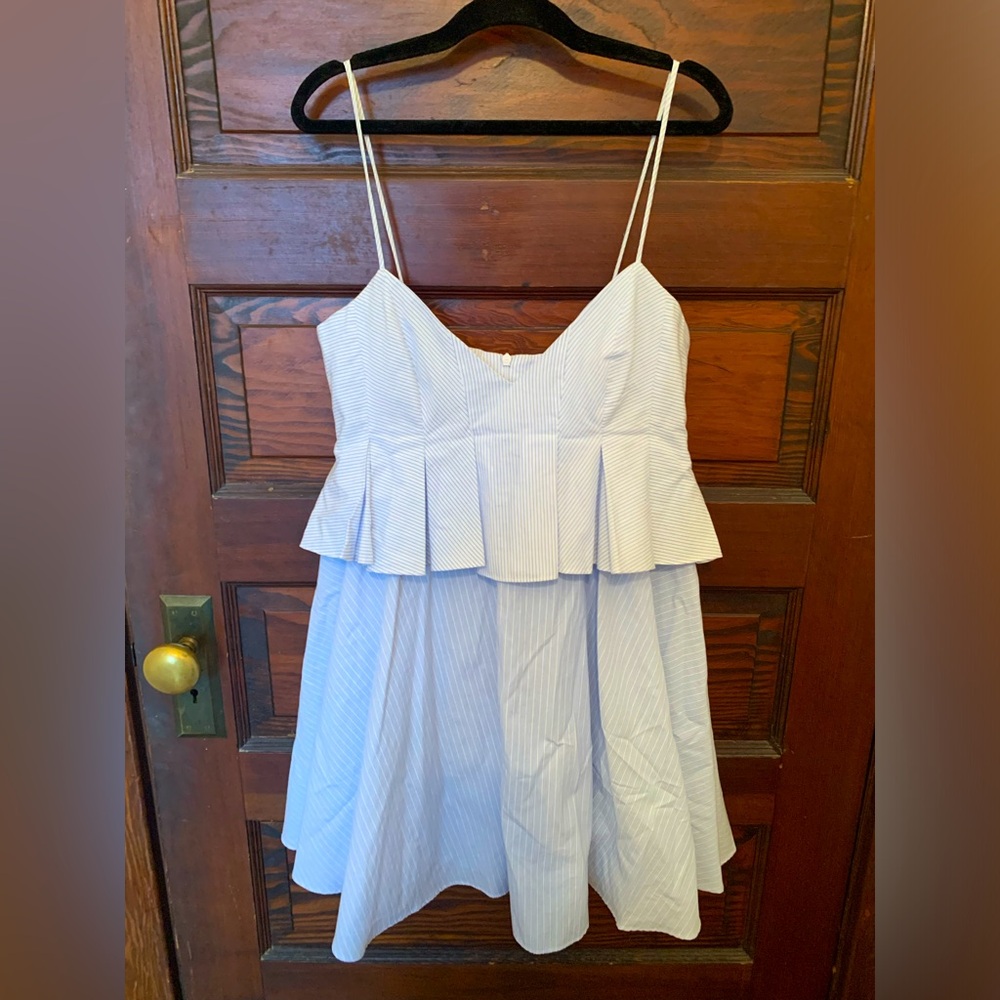 NWOT Zara pinstripe blue sundress. Contrast zipper detail